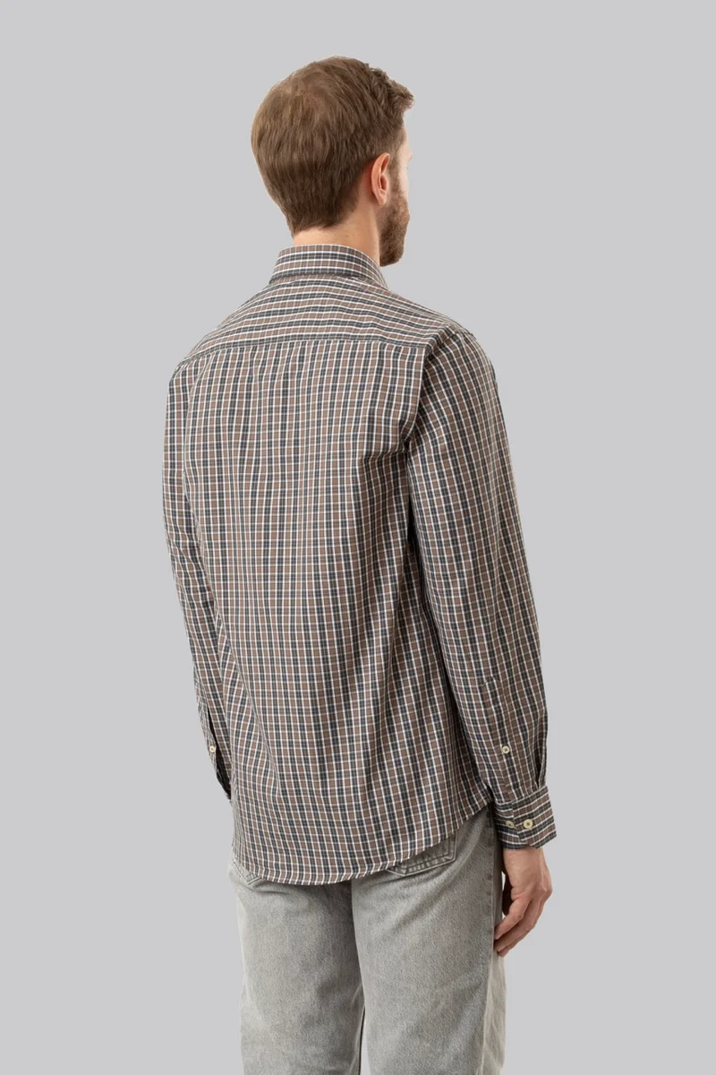 Camicia button down con taschino in popeline fantasia quadri