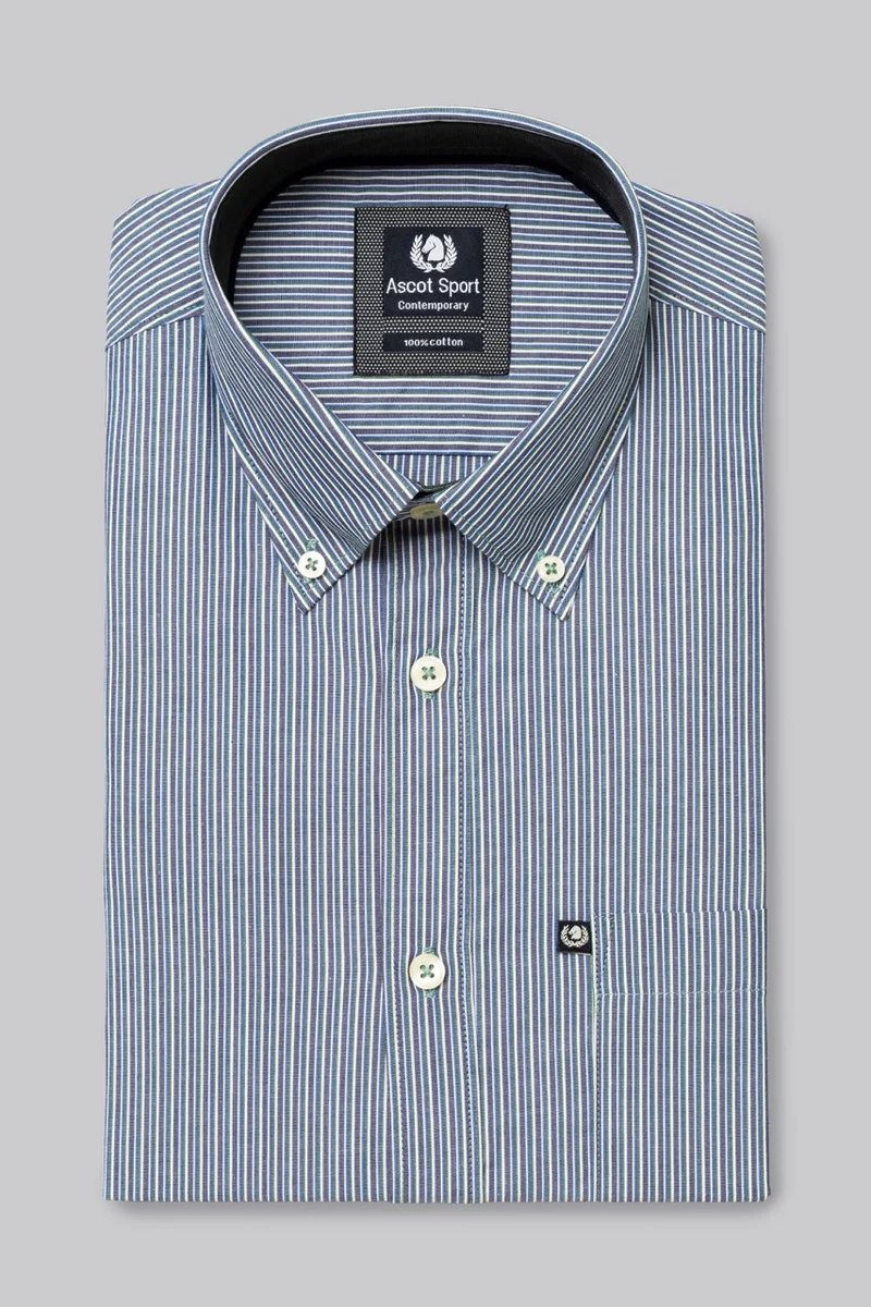 Camicia button down con taschino in popeline fantasia micro riga