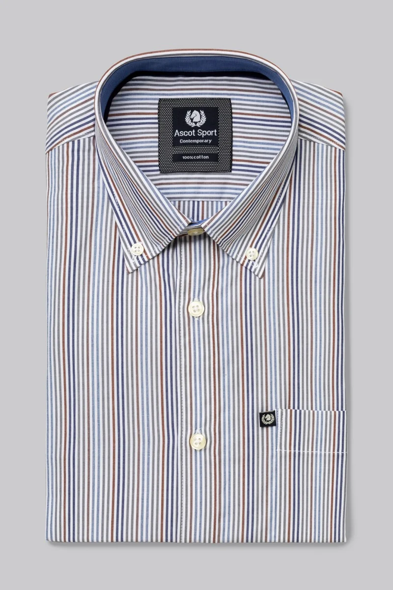 Camicia button down con taschino in popeline fantasia righe multicolore