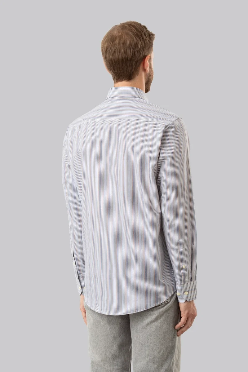 Camicia button down con taschino in popeline fantasia righe multicolore