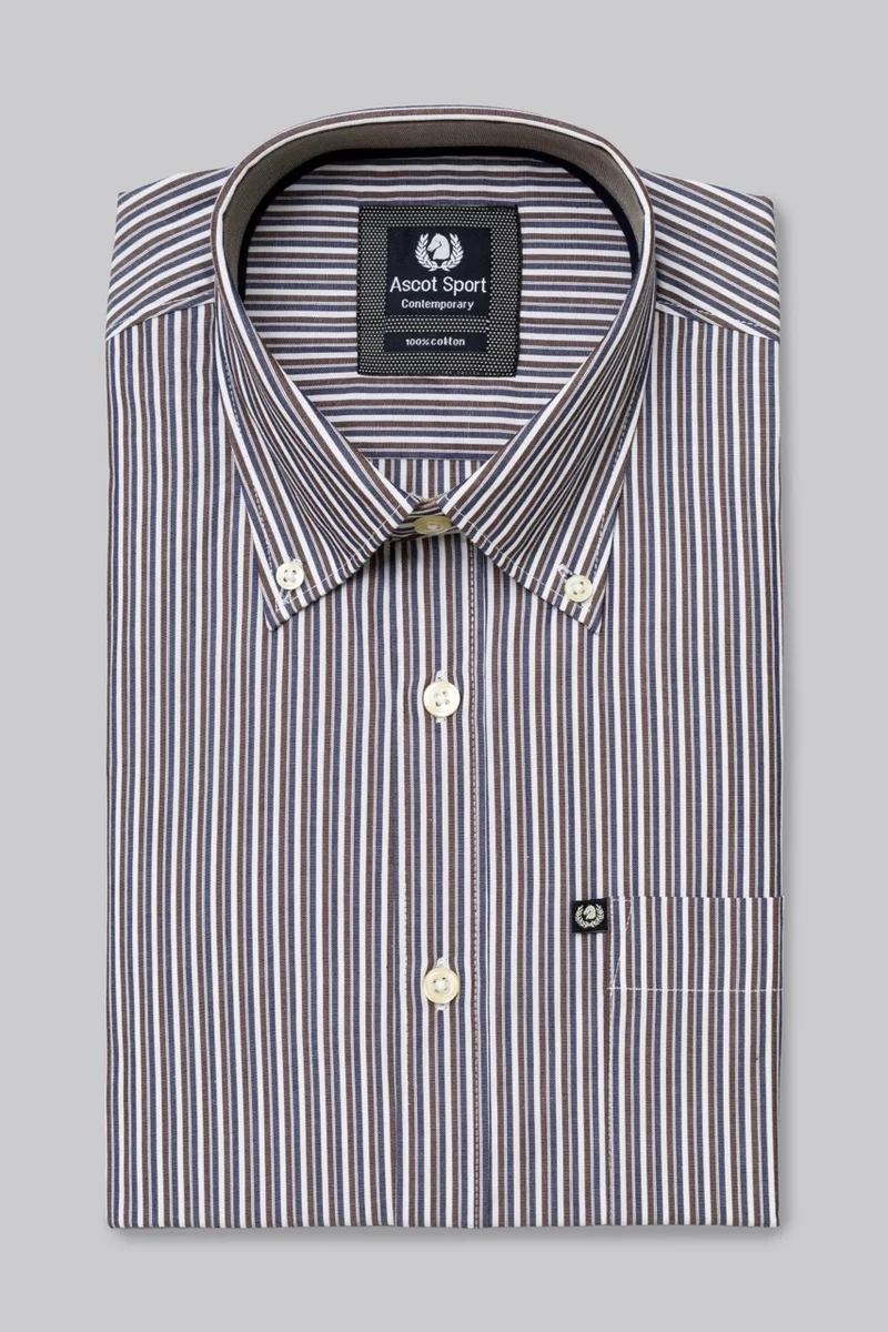 Camicia button down con taschino in popeline fantasia righe