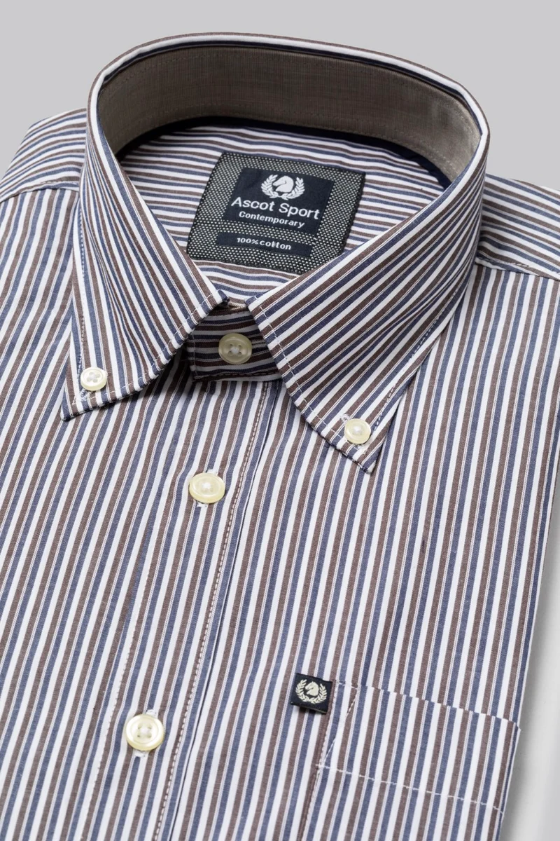 Camicia button down con taschino in popeline fantasia righe