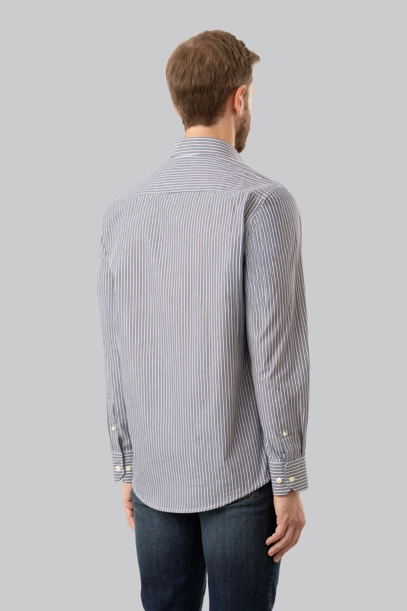 Camicia button down con taschino in popeline fantasia righe