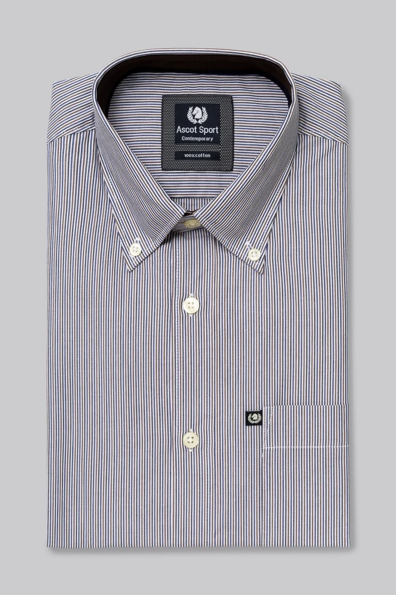 Camicia button down con taschino in popeline fantasia micro riga