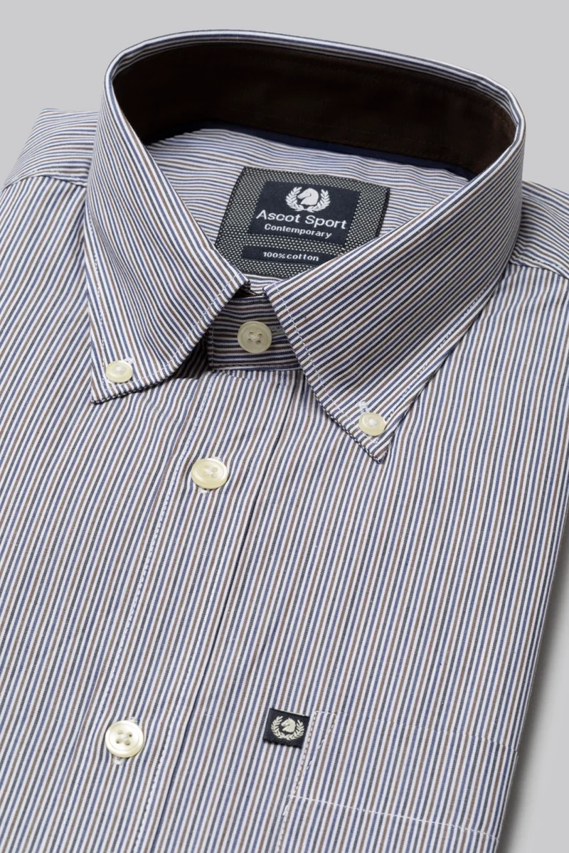 Camicia button down con taschino in popeline fantasia micro riga