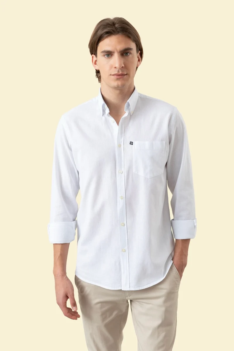 Camicia Button Down in misto lino cotone