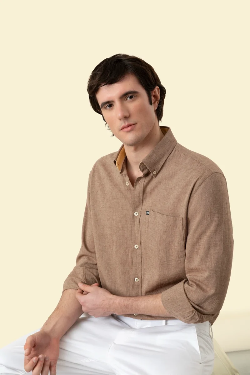 Camicia Button Down in misto lino cotone