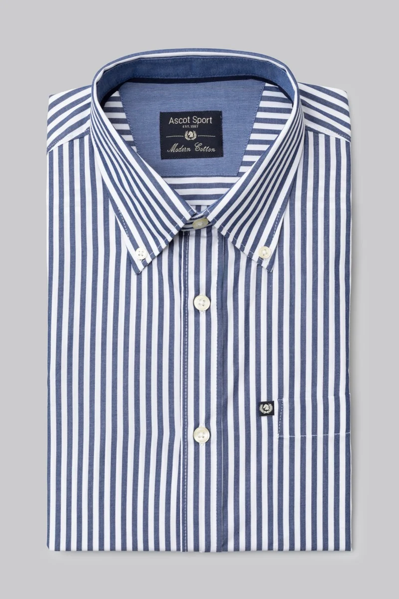 Camicia button down rigata in 100% popeline di cotone