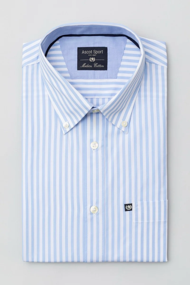Camicia button down rigata in 100% popeline di cotone