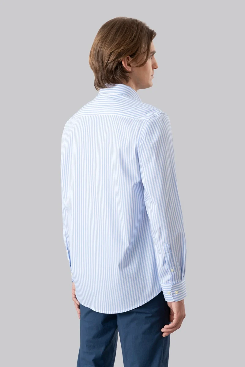 Camicia button down rigata in 100% popeline di cotone