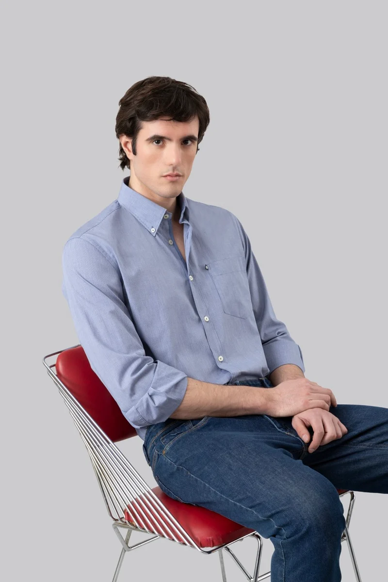 Camicia button down micro quadro in 100% popeline di cotone