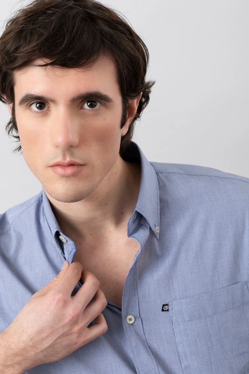 Camicia button down micro quadro in 100% popeline di cotone