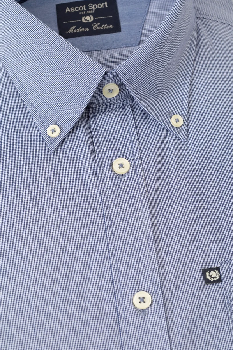 Camicia button down micro quadro in 100% popeline di cotone