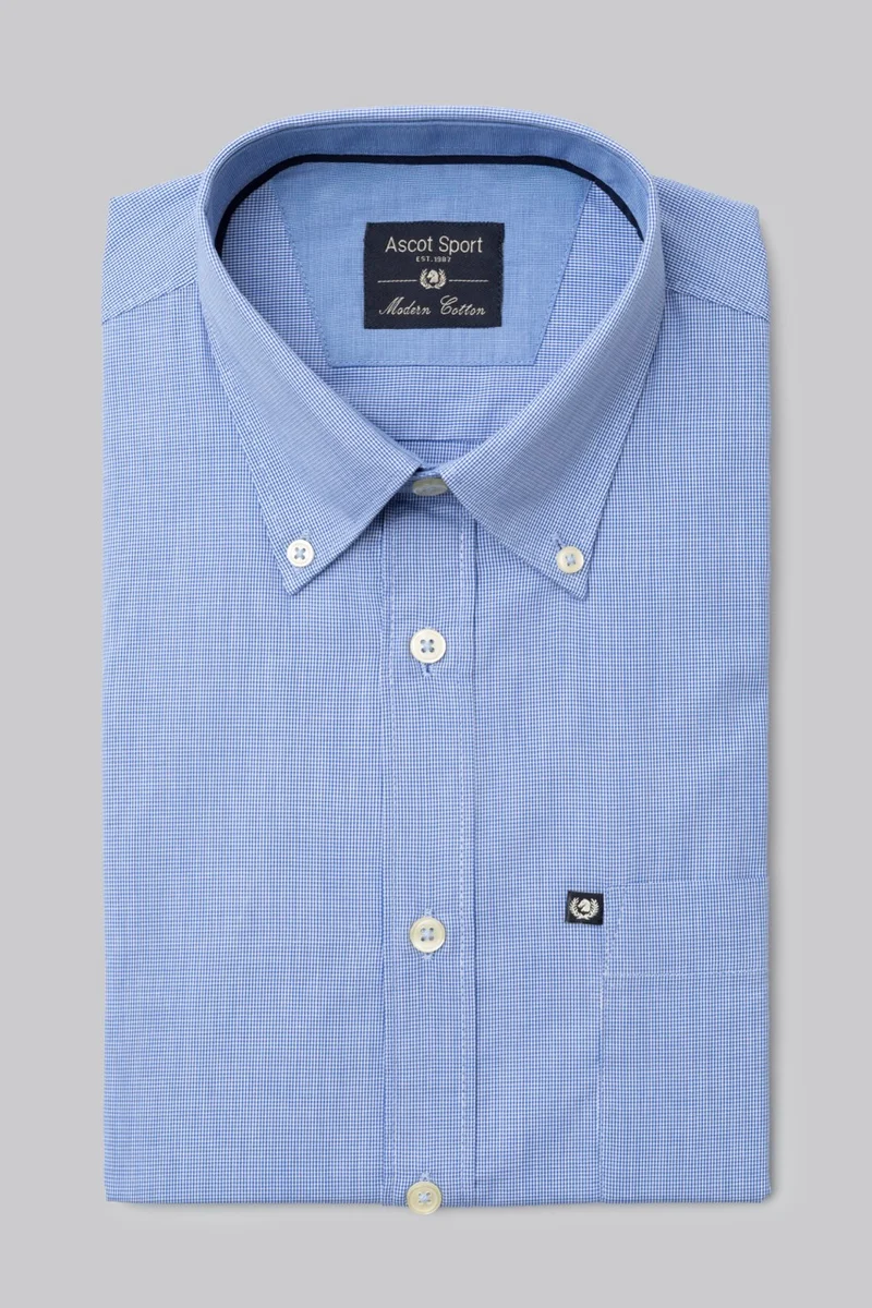 Camicia button down micro quadro in 100% popeline di cotone