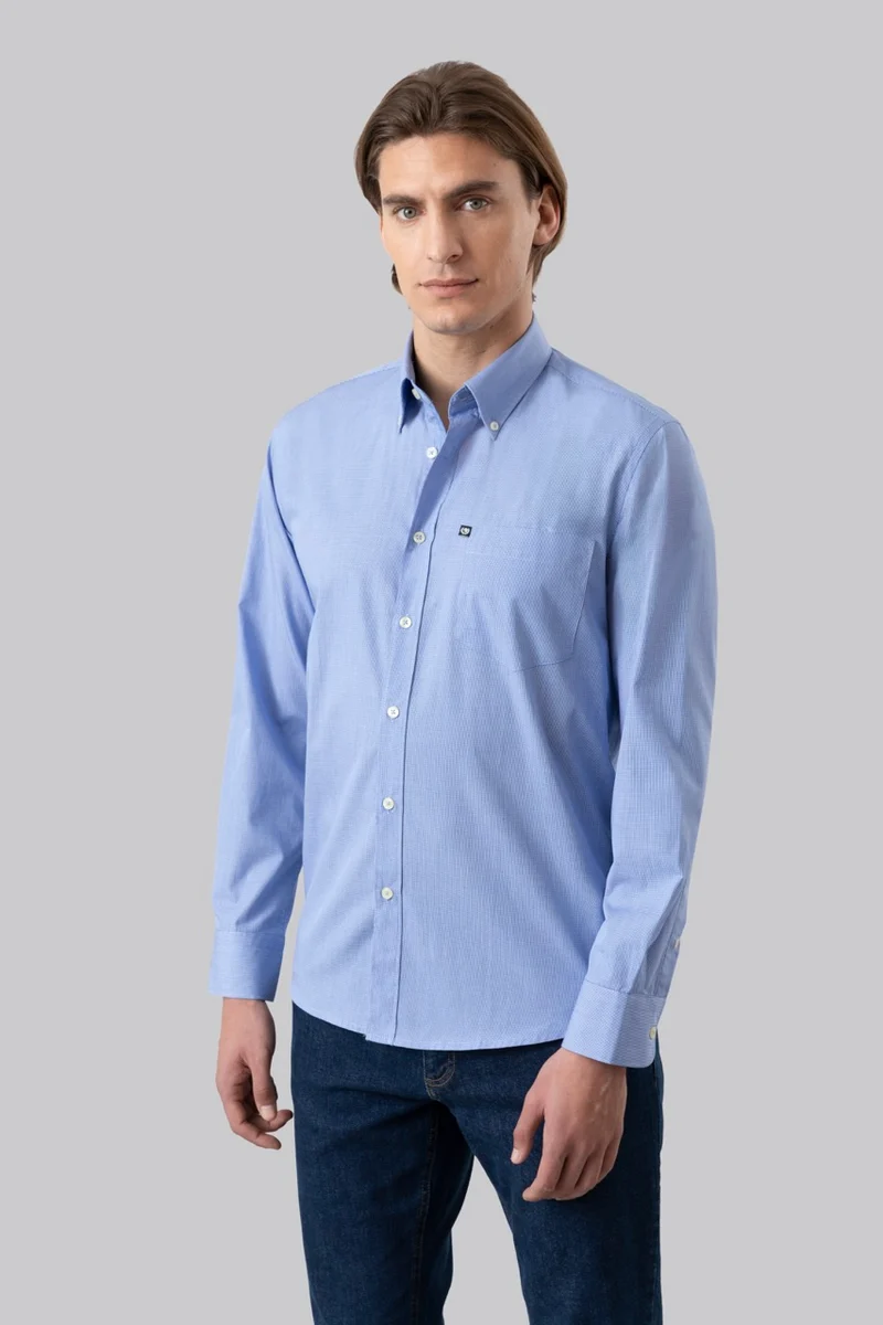 Camicia button down micro quadro in 100% popeline di cotone