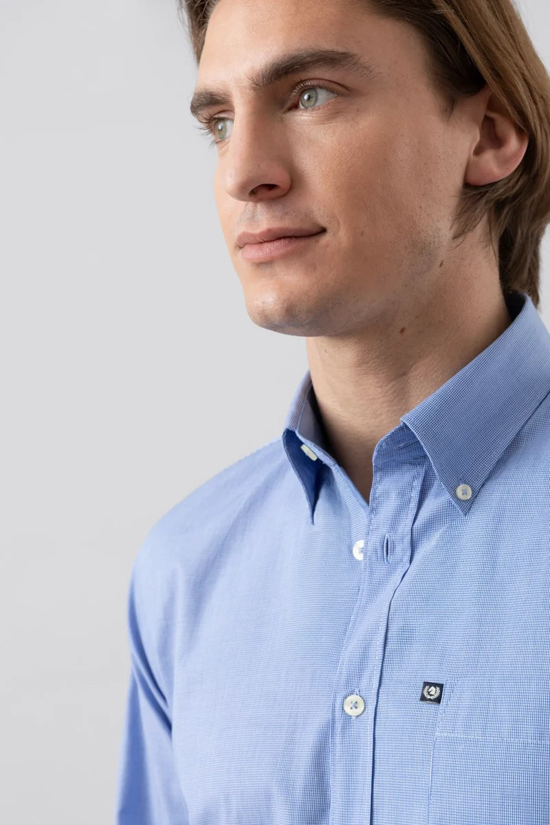 Camicia button down micro quadro in 100% popeline di cotone