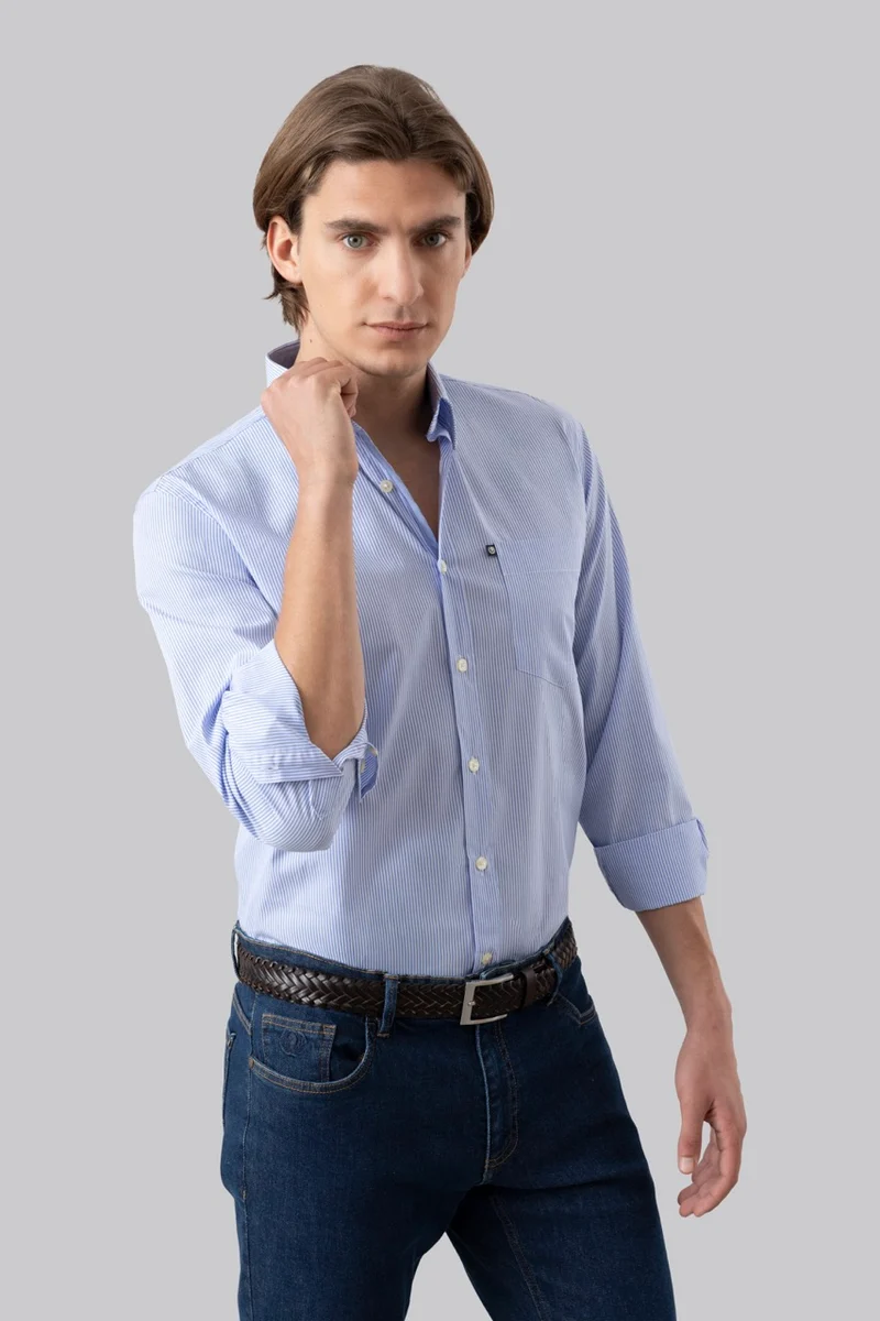 Camicia button down bastoncino in 100% popeline di cotone