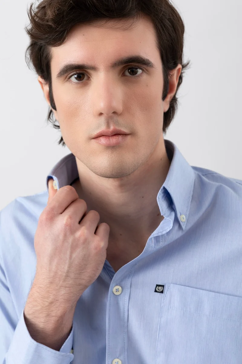 Camicia button down in fantasia micro riga 100% popeline di cotone