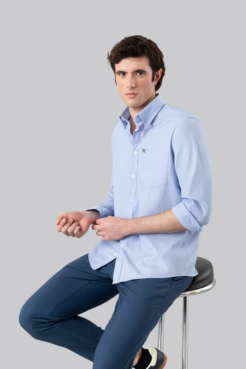 Camicia button down in fantasia micro riga 100% popeline di cotone