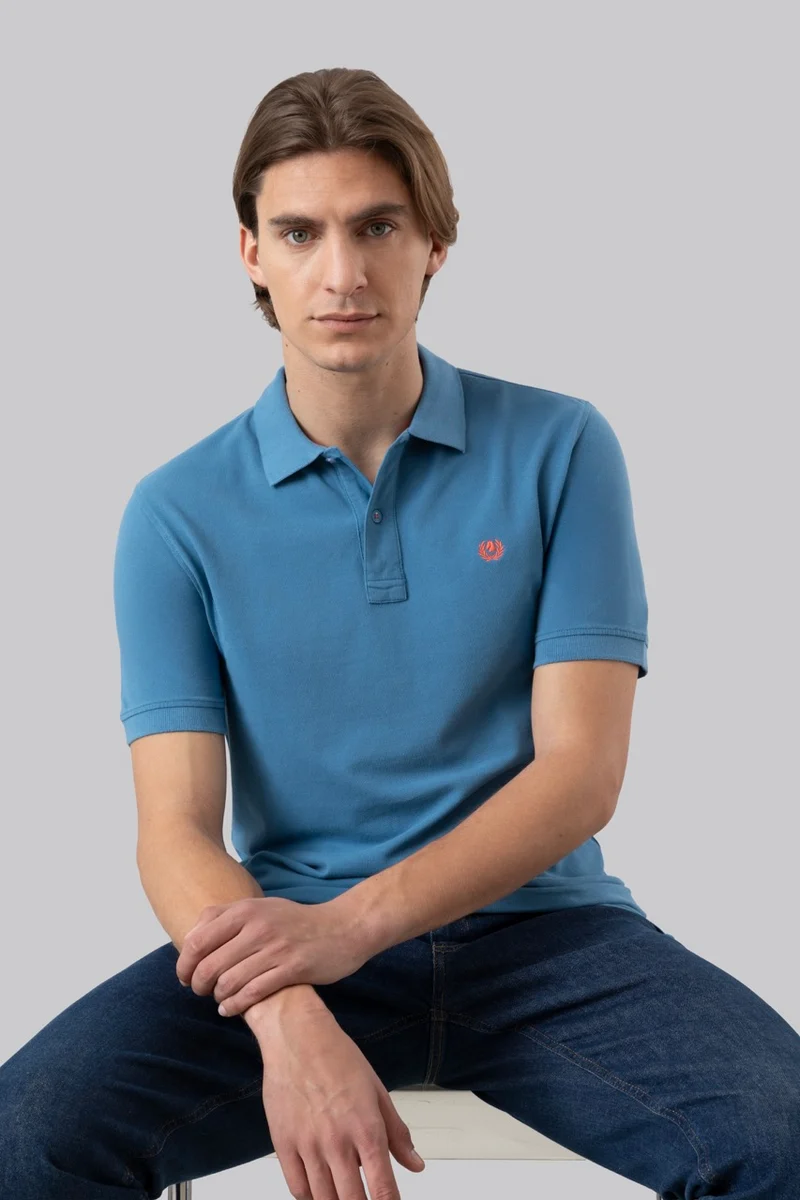 Polo in piquet di cotone con logo ricamato a contrasto