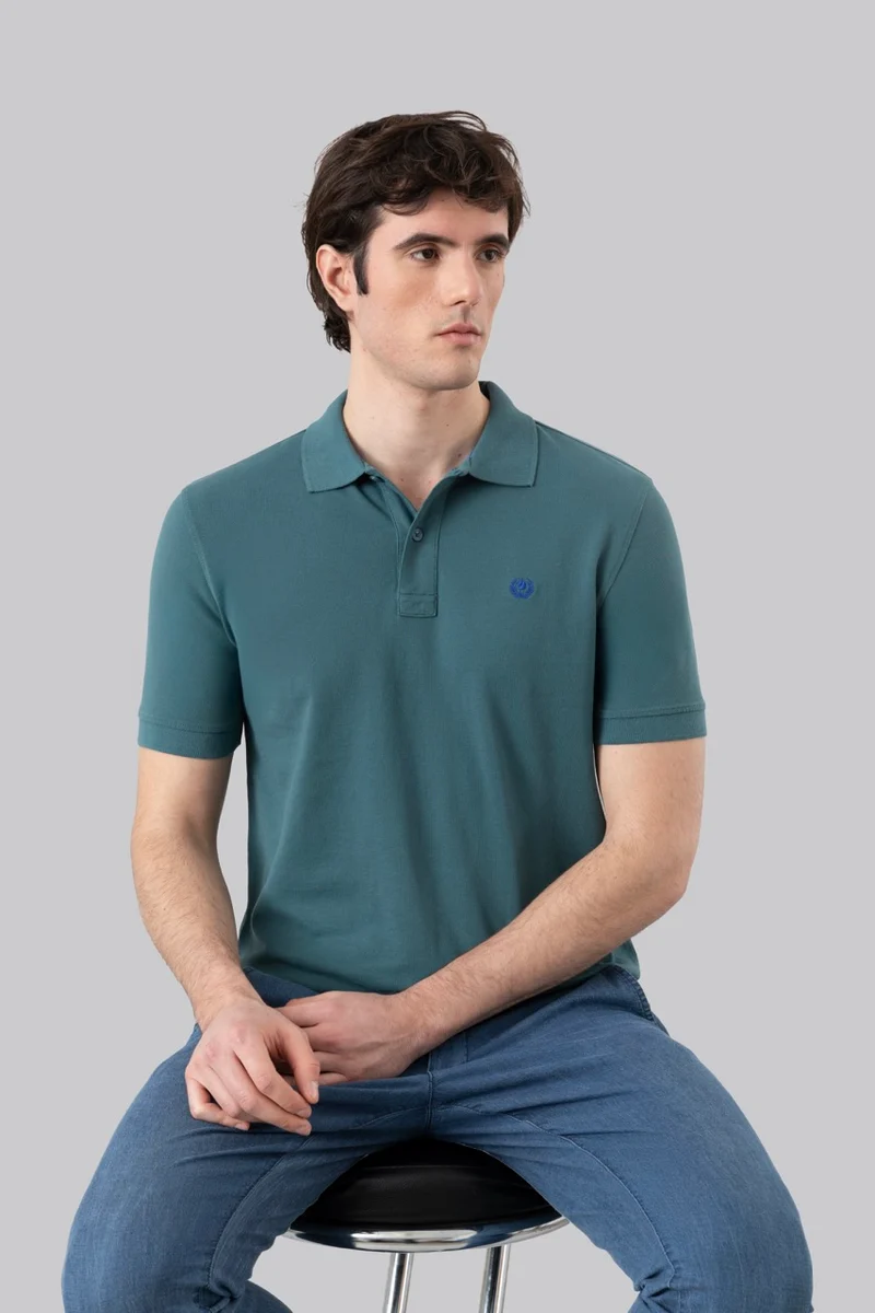 Polo in piquet di cotone con logo ricamato a contrasto