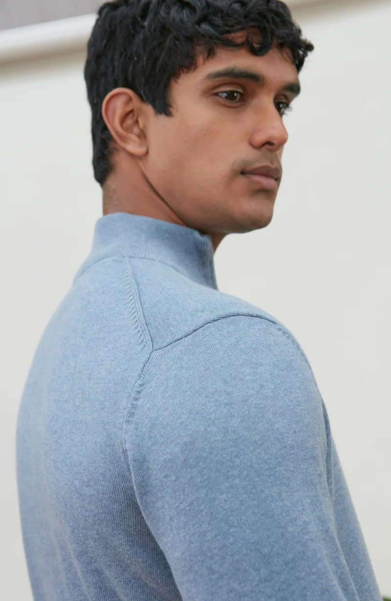 Mens Lightweight Cotton Zip Neck Jumper