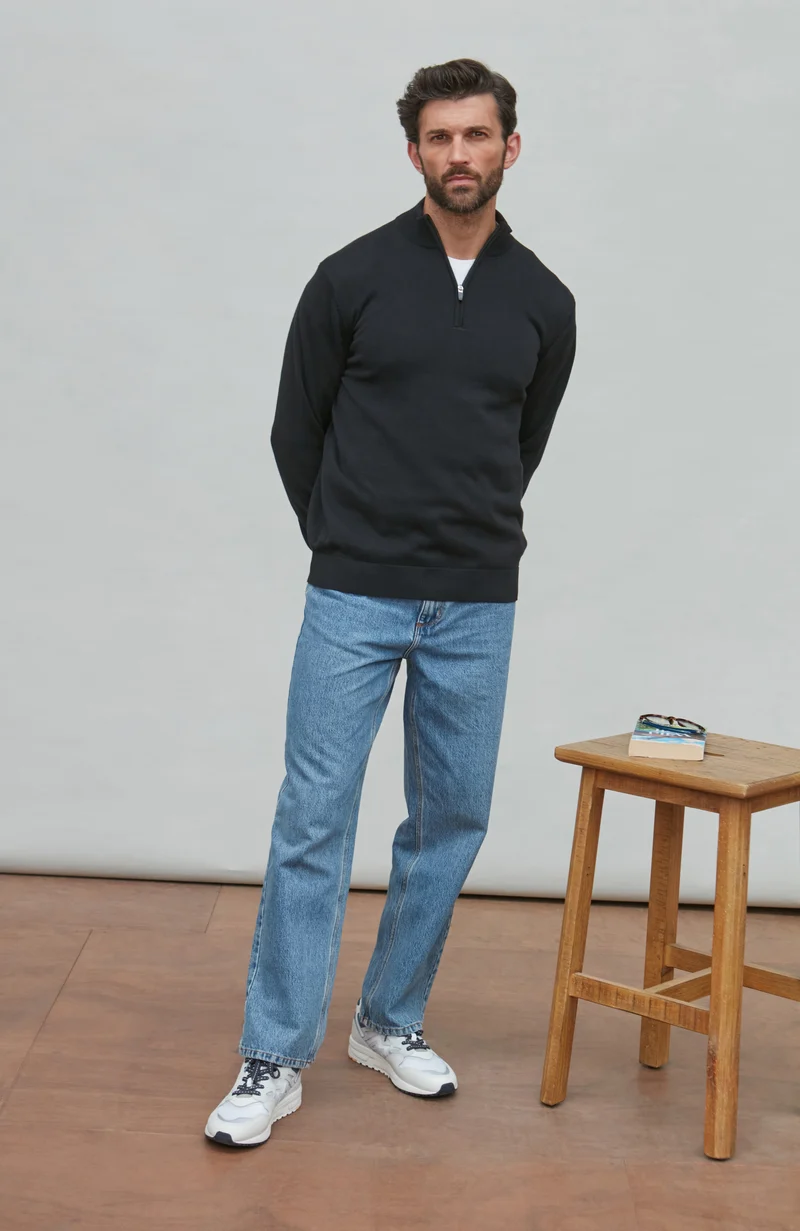 Mens Lightweight Cotton Zip Neck Jumper