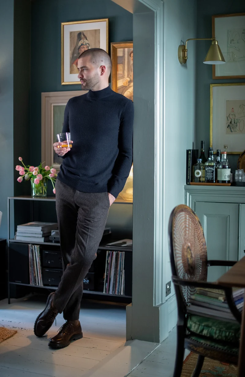 Mens Lightweight Merino Cashmere Mock Turtle Neck Jumper