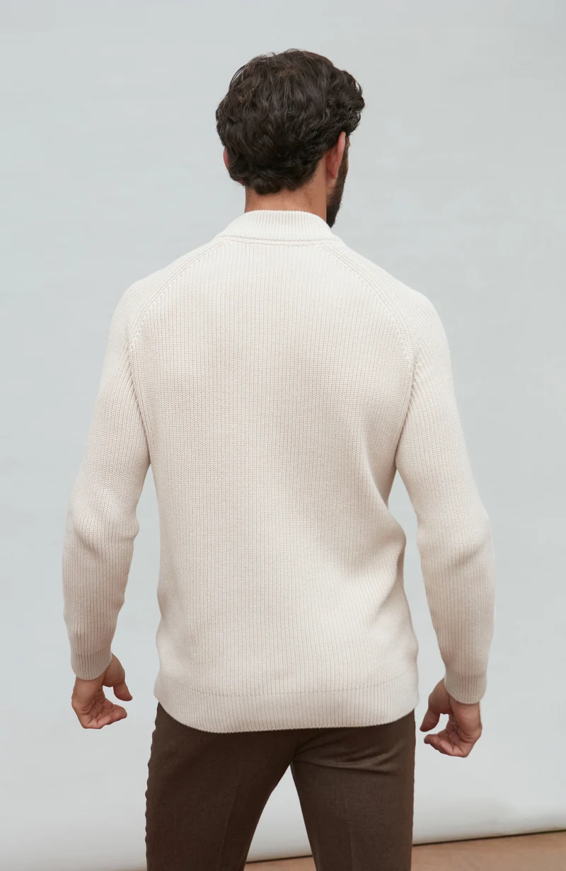 Mens Midweight Cotton Ribbed Mock Turtle Neck Jumper