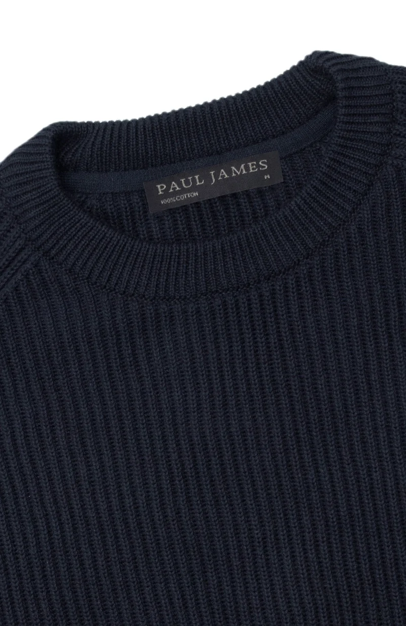 Mens Midweight Cotton Ribbed Crew Neck Jumper
