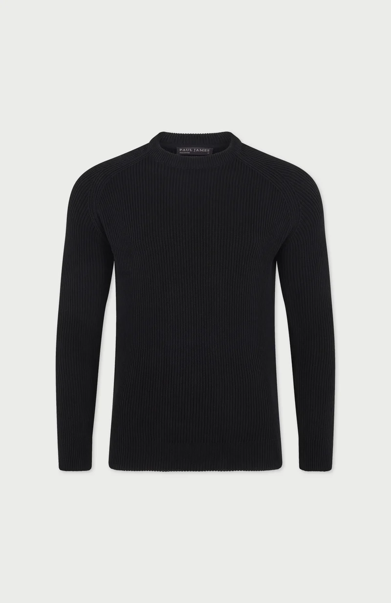 Mens Midweight Cotton Ribbed Crew Neck Jumper