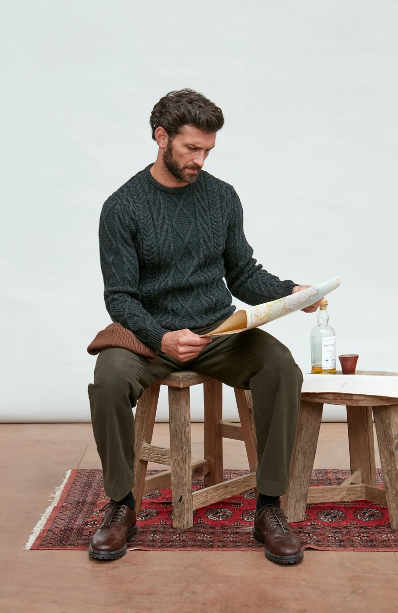 Mens Chunky Merino Wool Cable Jumper