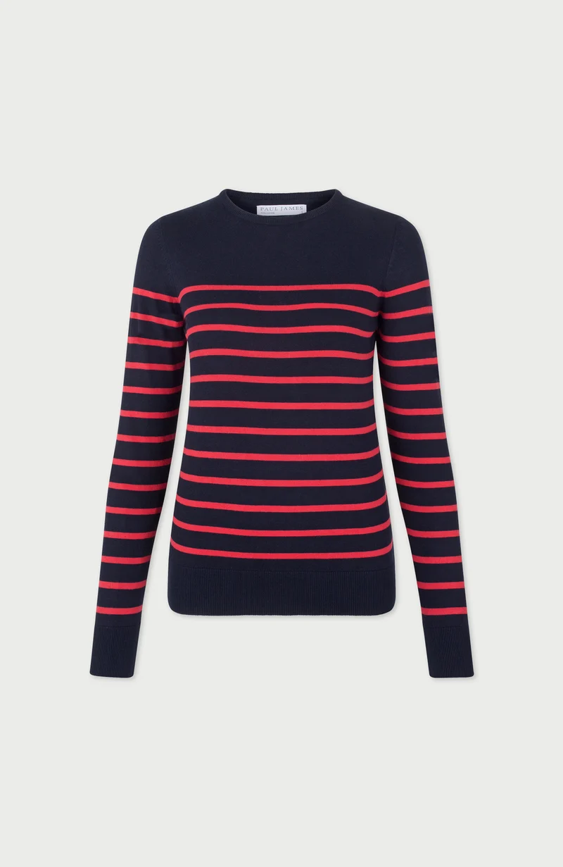 Womens Ultra Fine Cotton Breton Crew Neck Jumper