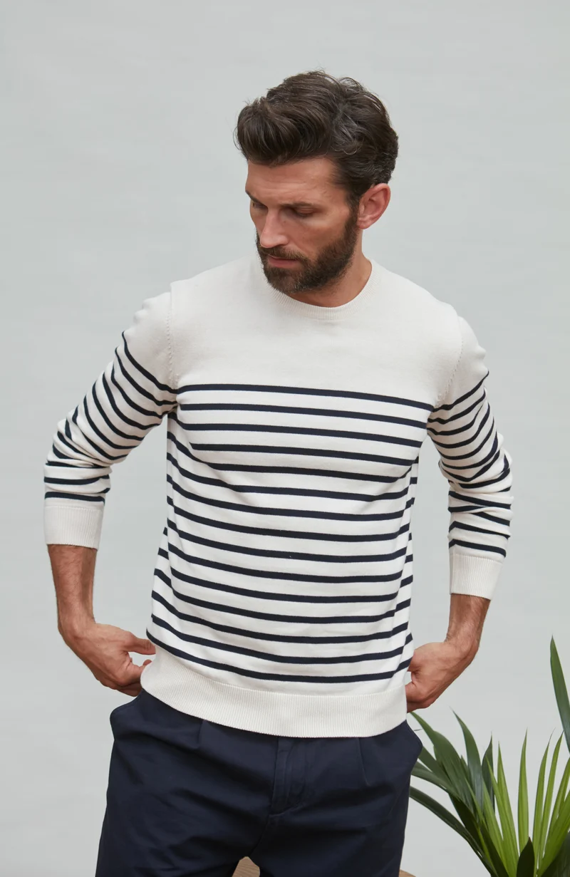 Mens Lightweight Cotton Striped Breton Sweater