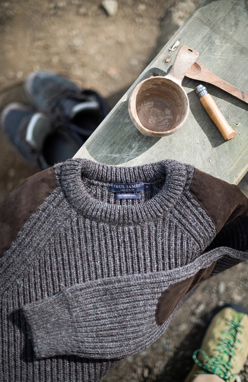 Mens Chunky British Wool Ribbed Shooting Jumper