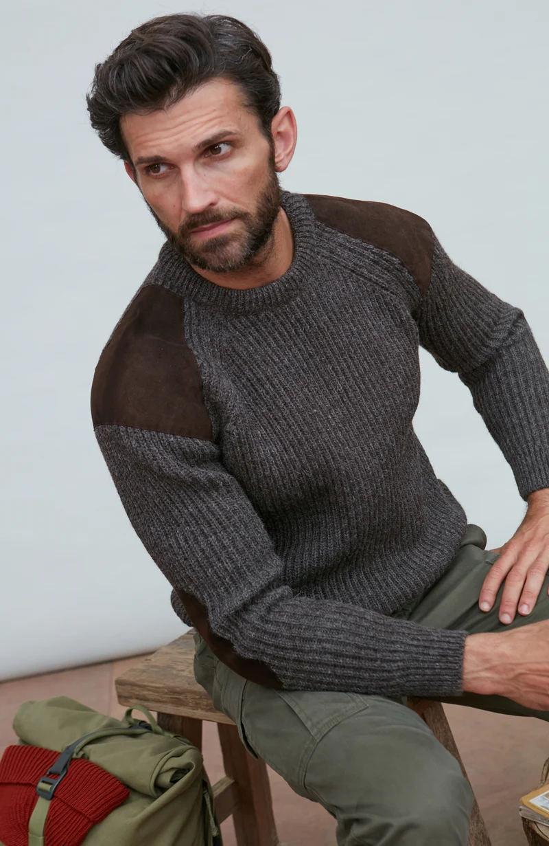 Mens Chunky British Wool Ribbed Shooting Jumper