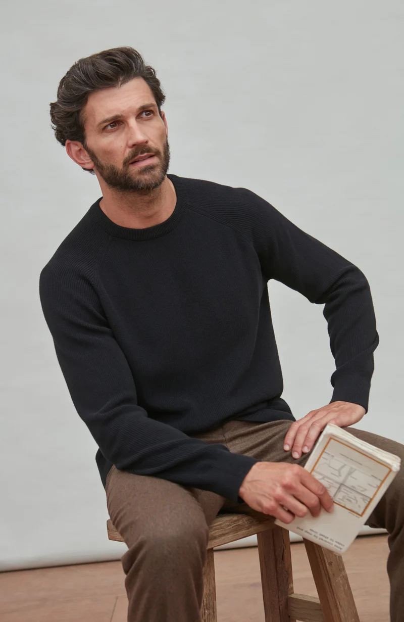 Mens Lightweight Cotton Fisherman Rib Jumper