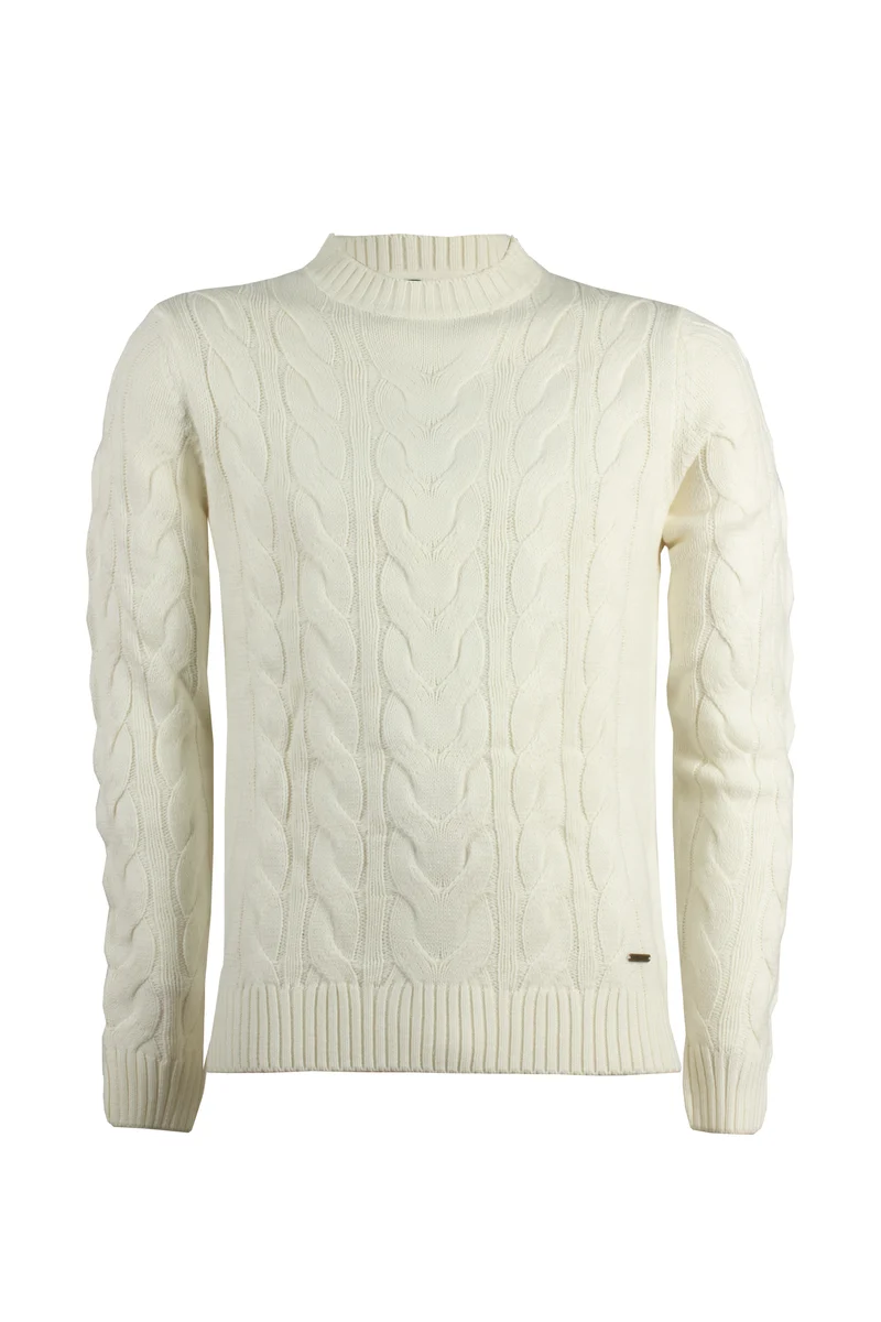 Pullover girocollo con lavorazione a trecce