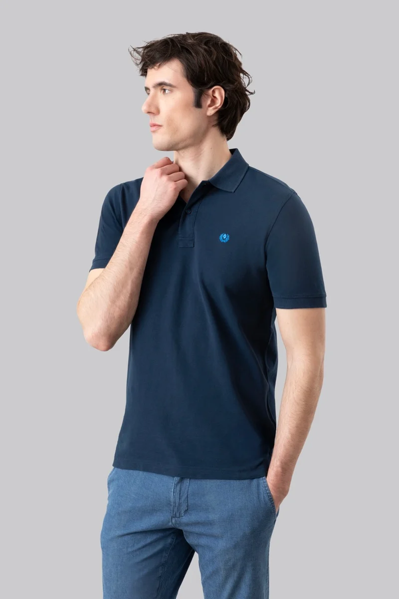 Polo in piquet di cotone con logo ricamato a contrasto
