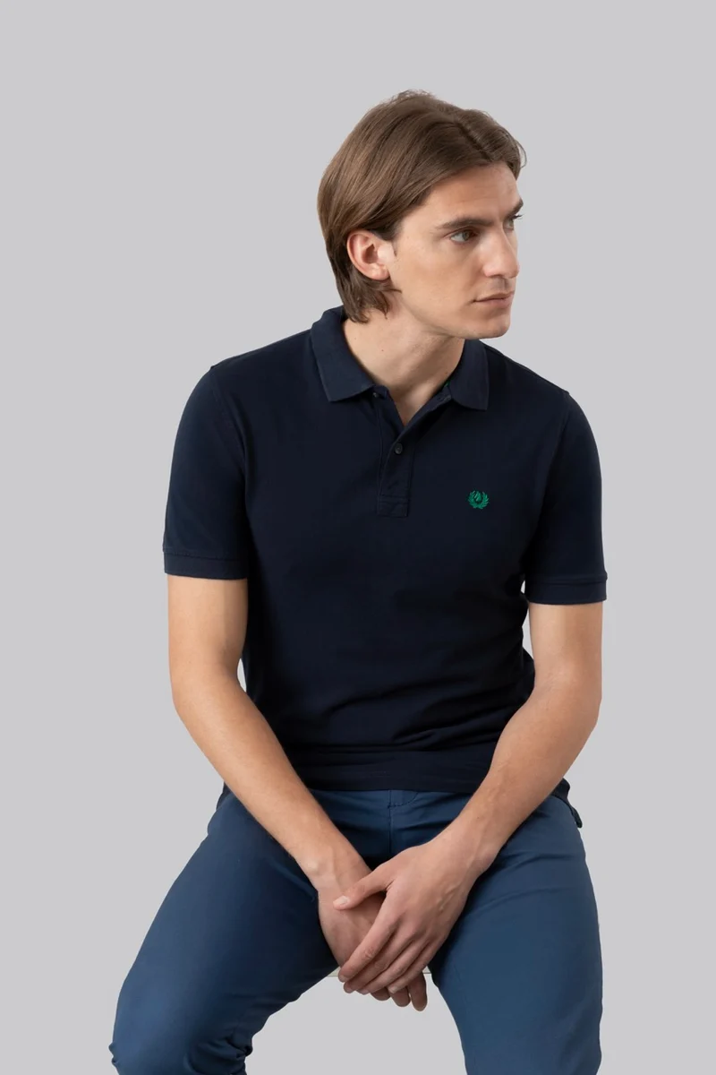 Polo in piquet di cotone con logo ricamato a contrasto