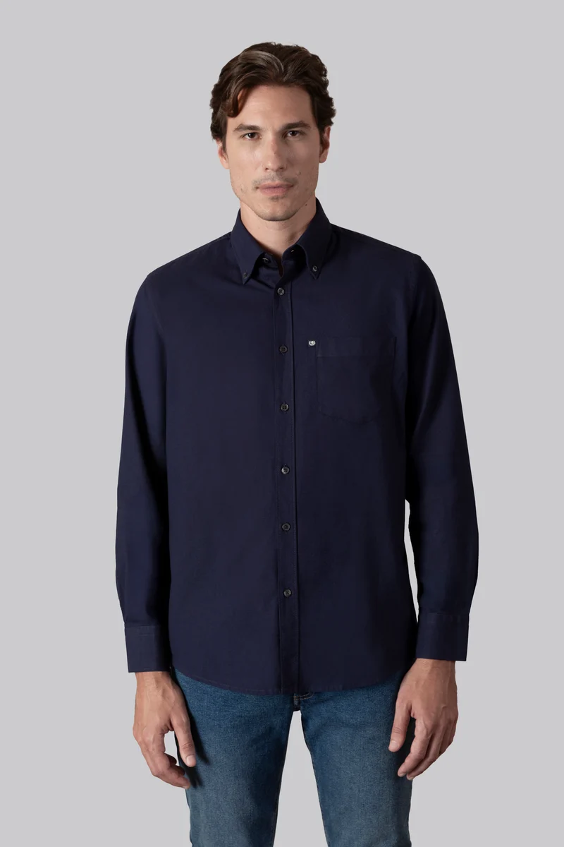 Camicia in Oxford di cotone con taschino e collo button down