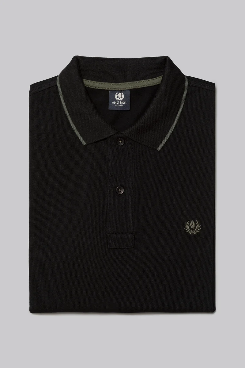 Polo in piquet con riga contrasto colore su collo e stampa logo sottocollo
