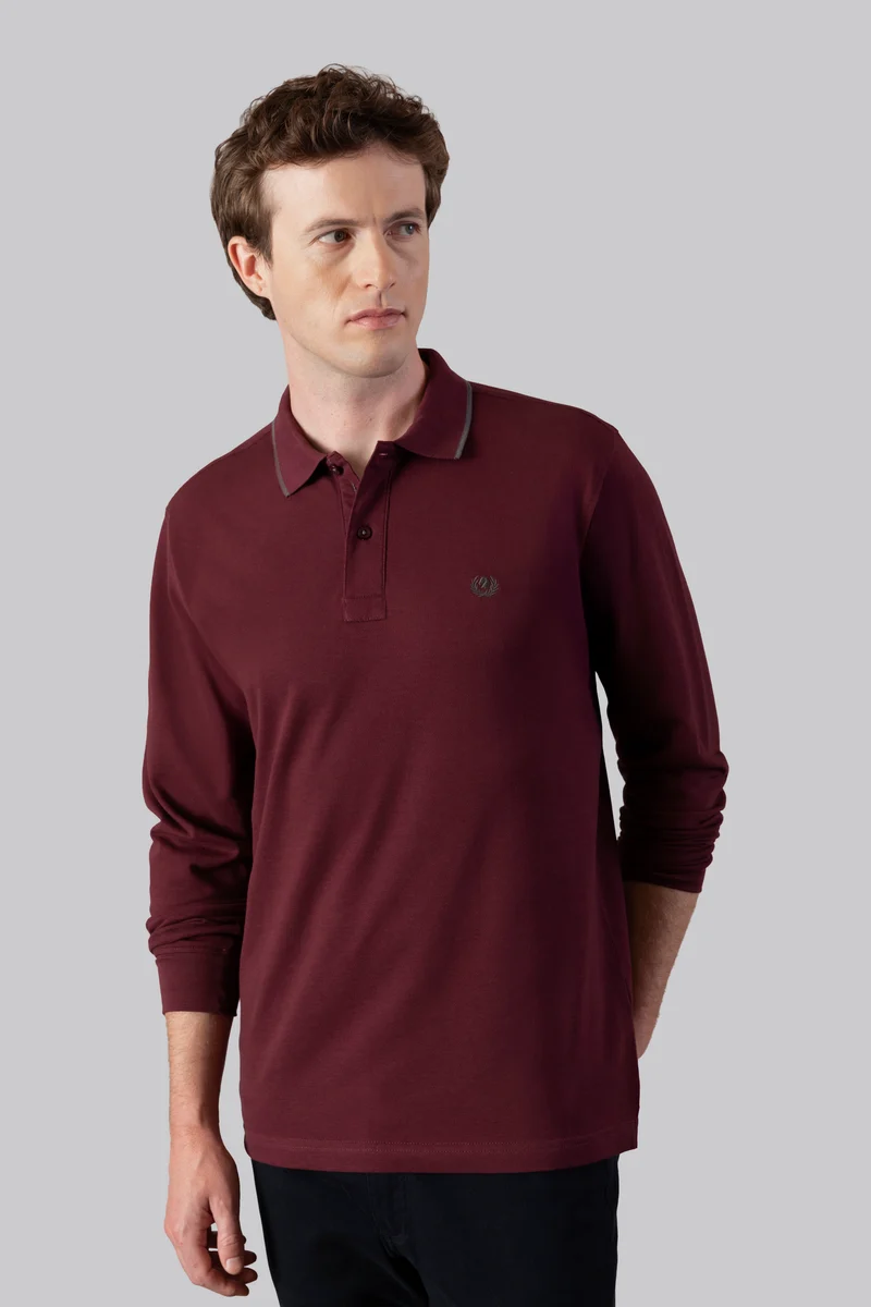 Polo in piquet con riga contrasto colore su collo e stampa logo sottocollo