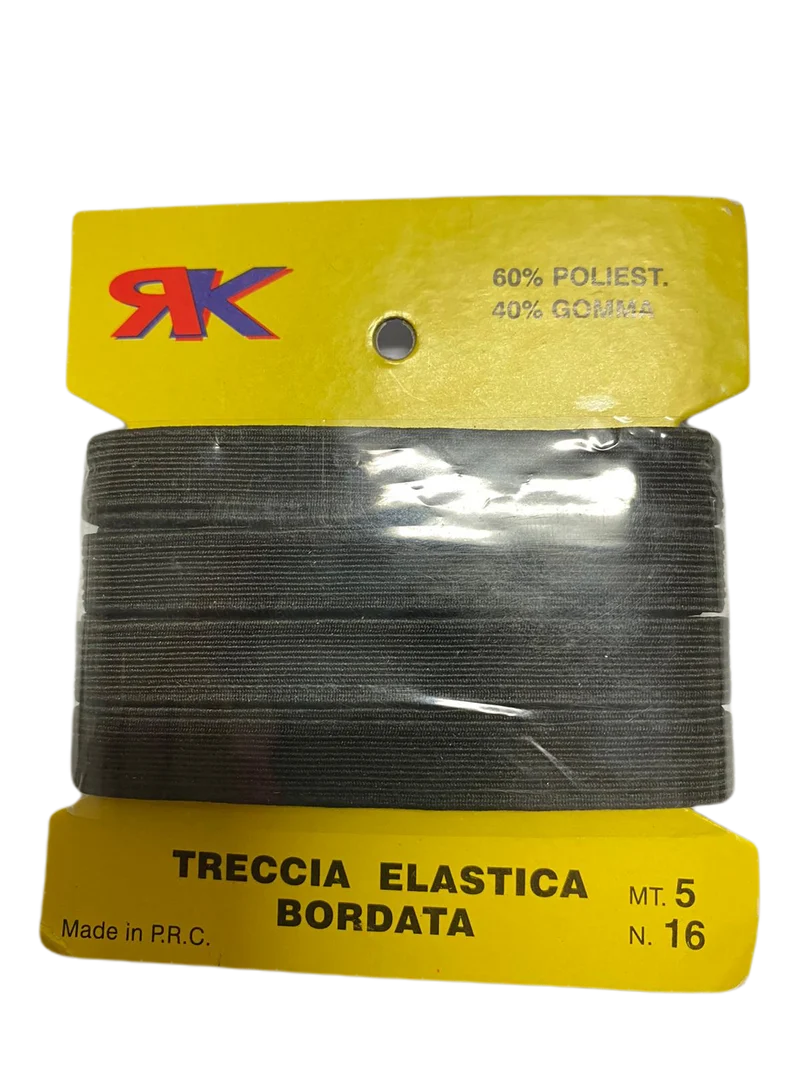 MOLLA NERO TRECCIA ELASTICA BORDATA 5 METRI ALTA 16 MM