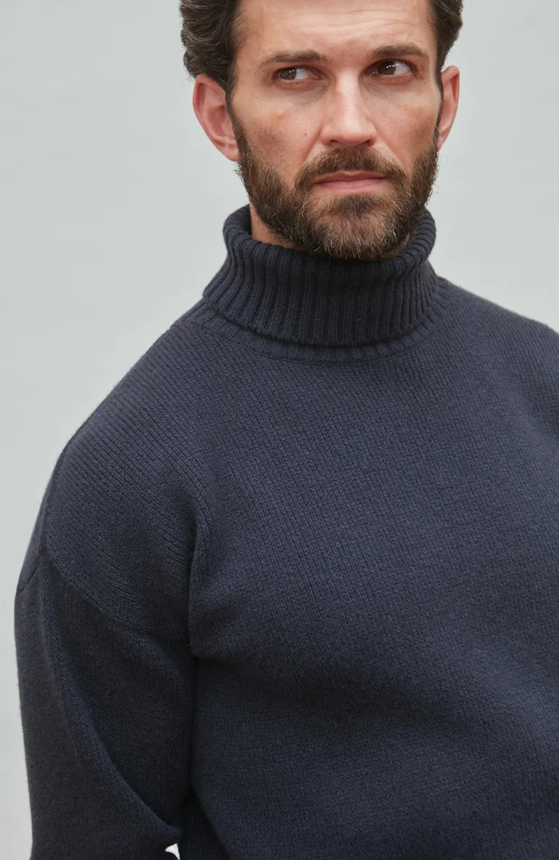 Mens Merino Cashmere Submariner Roll Neck Jumper