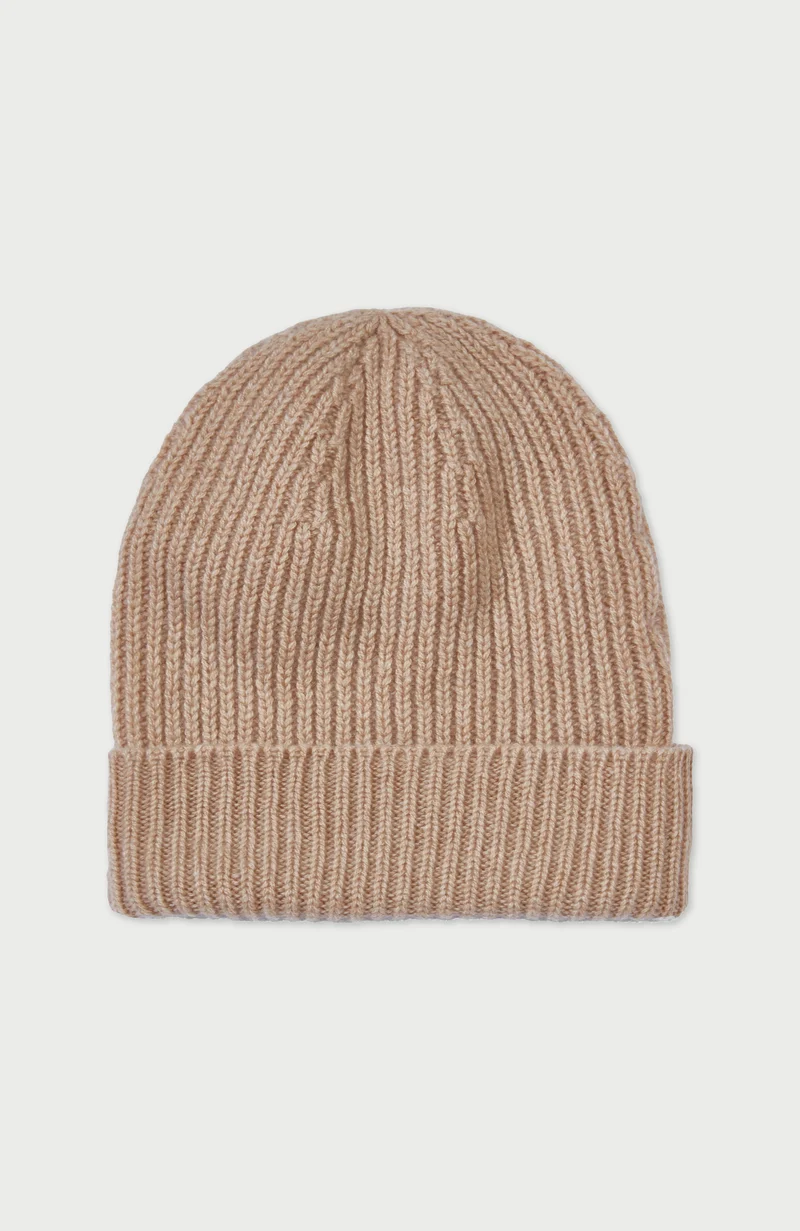 100% Cashmere Ribbed Beanie Hat