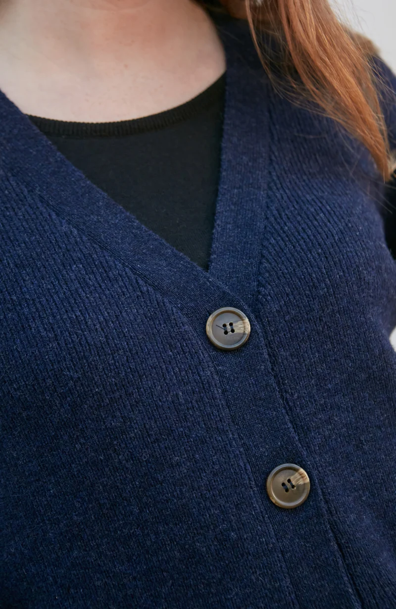 Womens Lambswool V Neck Ribbed Cardigan with Pockets