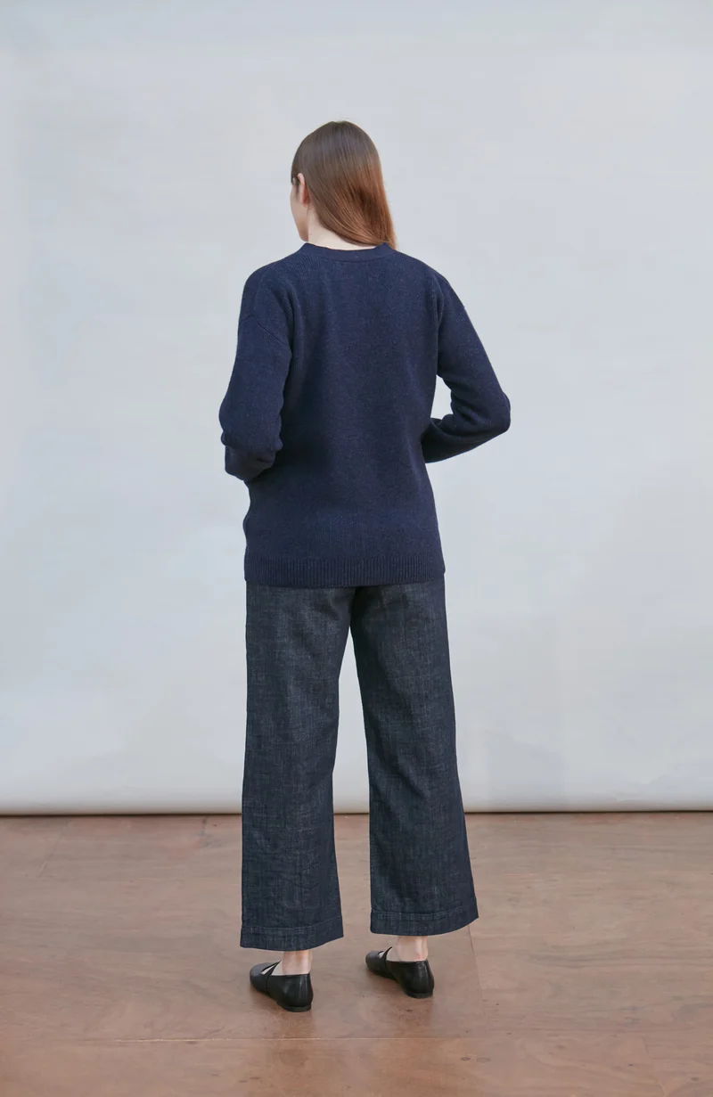 Womens Lambswool V Neck Ribbed Cardigan with Pockets