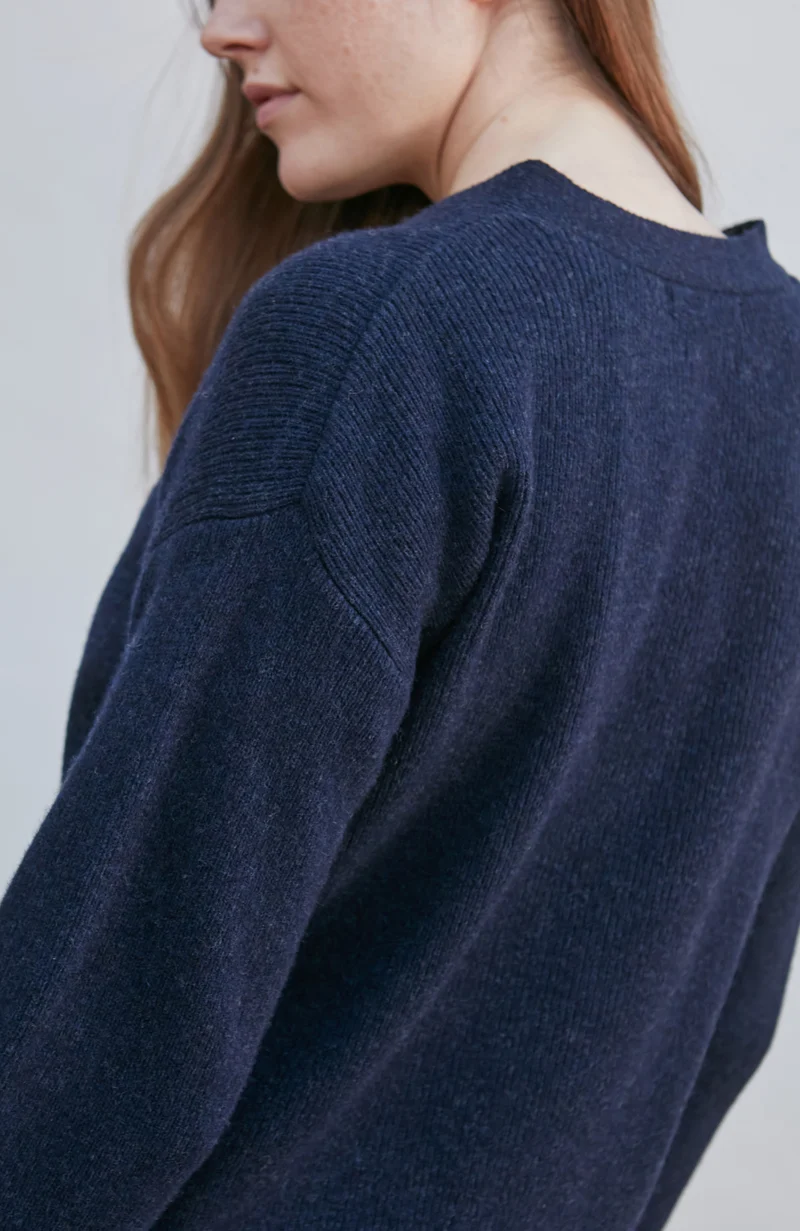 Womens Lambswool V Neck Ribbed Cardigan with Pockets