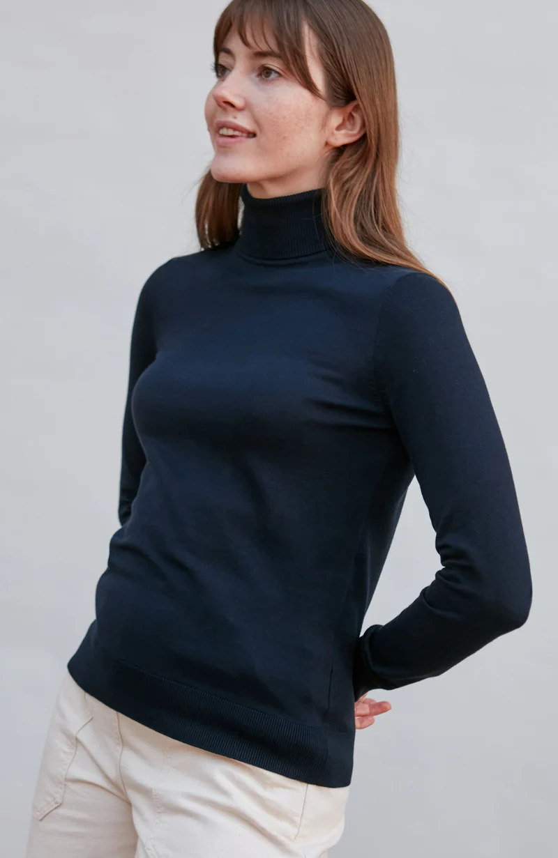 Womens Ultra Fine Cotton Roll Neck Long Sleeve Jumper